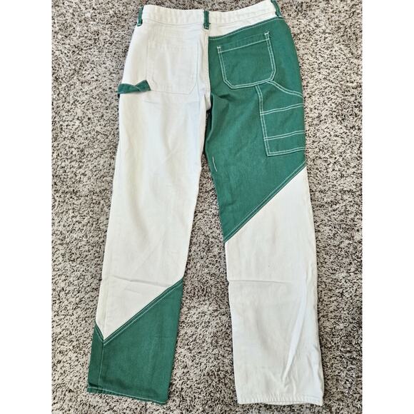 Pacsun Green & White Paneled Low Rise Carpenter PantsSz 28 Y2k Wide Leg - Picture 2 of 8
